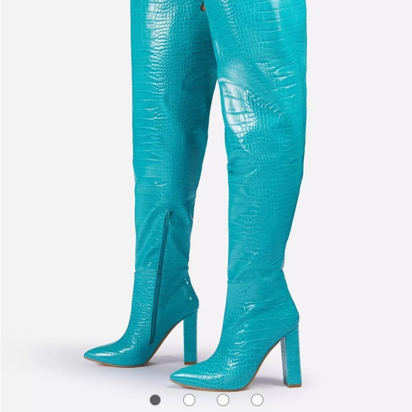 Ego x Molly Mae Visionary slouch over the knee blue croc boots - Picture 4 of 10